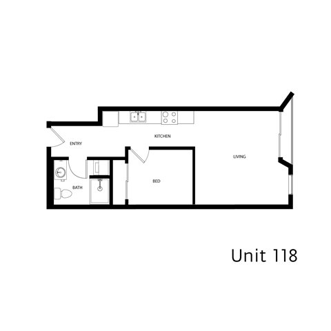 Floor plan for 1 bed, 1 bath, 555 sqft